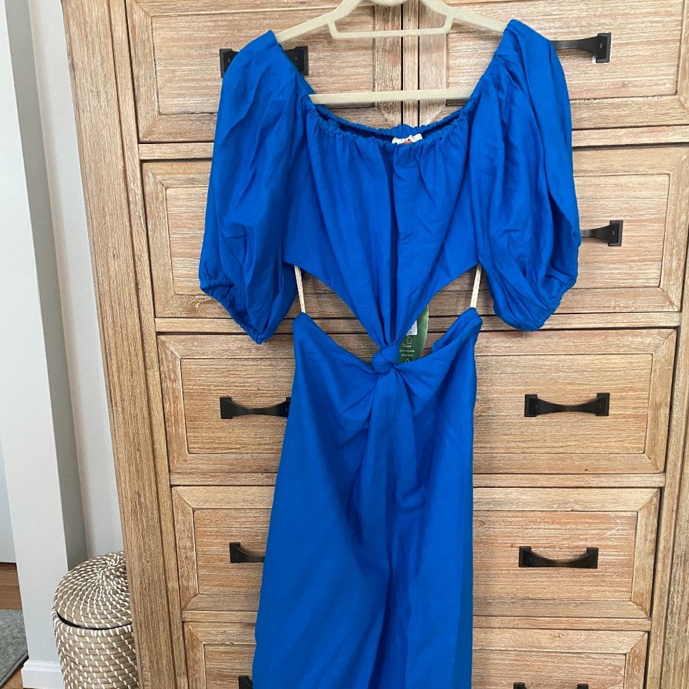 NWT FARM Rio Blue Midi Knot Dress